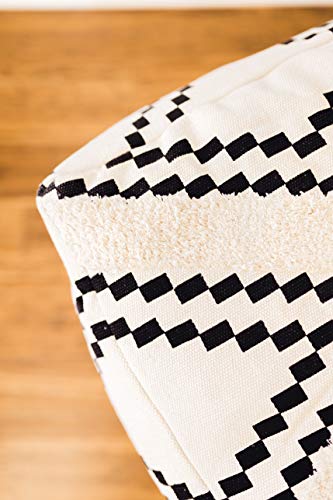 Unstuffed Boho Pouf Ottoman Cover – Modern Bohemian Living Room Decor, Kids, Nursery, Dorm Room – Minimalist Storage Solution, Foot Rest – Hand-Tufted Square Neutral Removable