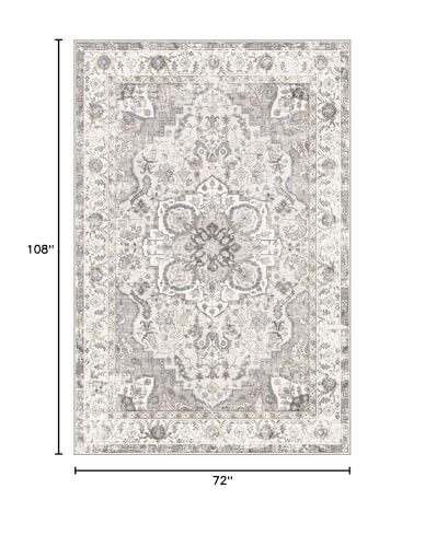 LUXRUG 6x9 Area Rug for Living Room - Large Oriental Washable Rugs for Bedroom Non-Slip Cream Stain Resistant Dining Room Rug Farmhouse Low-Pile Carpet Soft Vintage Rug for Office Guest Room - color: Cream / Blue, size: 6' x 9' (Rectangular)