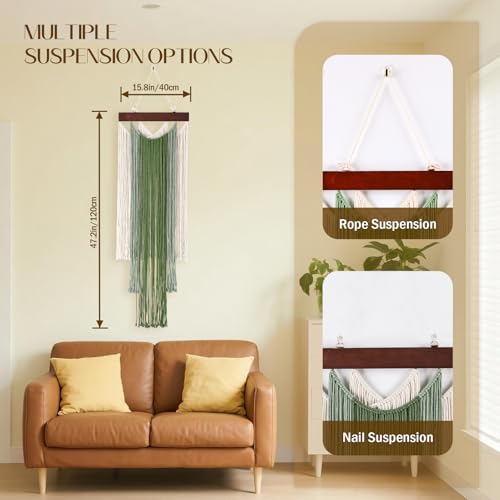 iHUFeather Macrame Wall Hanging 2pcs Boho Wall Tapestry, Handmade Woven Wall Art for Living Room Bedroom Bohemian Home Decor 47.2" L x 15.7" W (Green) - color: Green, size: 2pcs