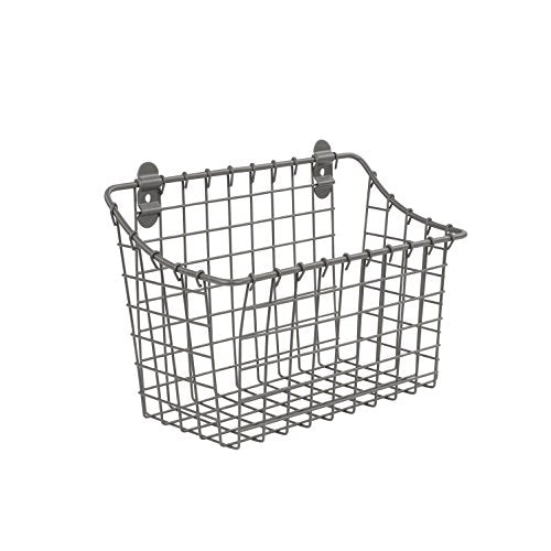 Spectrum Large Wall Mounted Wire Basket Industrial Gray Kitchen Wall Mount Organizer Storage Basket, Wire Basket for Kitchen Bathroom Pantry Organization, Wall Hanging Wire Caddy for Modern Homes - size: Large