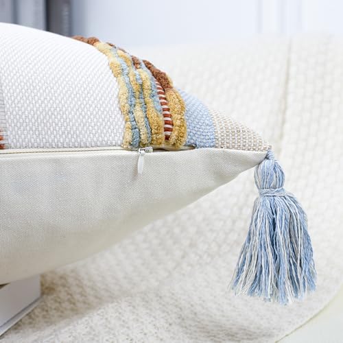 PANOD Boho Long Lumbar Throw Pillow Cover 14 x 36 Blue Brown, Chenille Morocan Extra Long Pillow Case Cover, Decorative Long Pillow for Bed Couch Sofa Farmhouse - color: Light Blue Tone, size: 36" x 14" (Pack of 1)