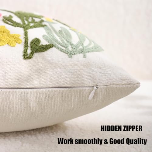Embroidered Throw Pillow Covers 18x18 Pack of 2 Floral Decorative Pillow Covers Daisy Flowers Tufted Pillowcases Farmhouse Pillow Cushion Cases Square Pillow Case Summer Home Decor - color: Floral Daisy