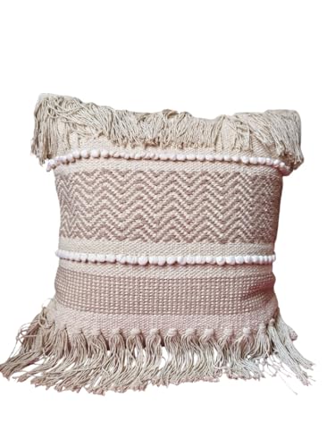 Generic Handmade (Design 1, Pack of 1) Macrame Boho Cotton Pillow Case, 18 x 18 inches, Canvas Fabric, Back Zipper, for Sofa, Bed, Living Room, Bedroom