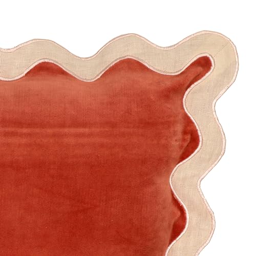 Tov Furniture Scalloped Edge Cream and Rust Cotton Velvet Throw Pillow - color: Cream, Rust