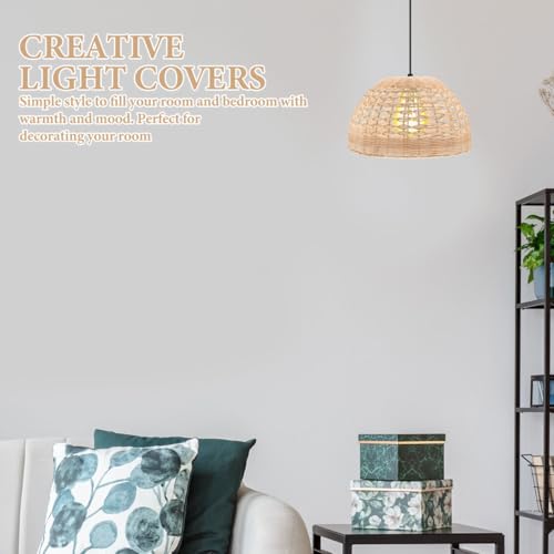 11" x 6.3" Natural Rattan Pendant Lamp Shade, Hand-Woven Wicker Replacement Lampshade with 1.61" Fitter for E26/E27 Base, Boho Coastal Hanging Light Cover for Kitchen Island, Dining Room, and Nursery