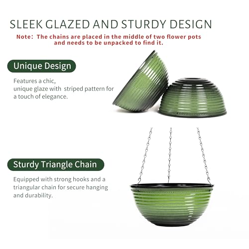 Vanslogreen 10 Inch Hanging Planter, 2 Pack Hanging Planters for Indoor Outdoor Plants, Hanging Pots with Drainage Holes for Garden Home (Green) - color: Green, size: 10inch