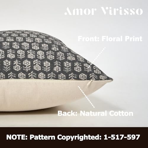 Amor Virisso Floral Pillow Covers 18x18 Couch Pillows for Living Room Farmhouse Neutral Pillow Covers Decorative Throw Pillow Covers Accent Sofa Pillows 1PC, Black - color: Black, size: 18" x 18" (Pack of 1)