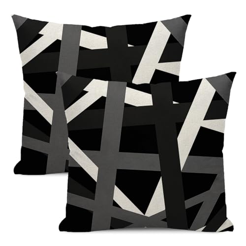 Boho Pillow Covers 16x16 Set Of 2 Abstract Modern Black Gray Stripe Line Throw Pillow Cover Geometric Modern Minimalist Decorative Pillowcase Linen Cushion Case For Home Sofa Outdoor Decoration - color: Black Gray-stripes, size: 16" x 16" (Pack of 2)