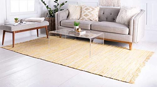 Unique Loom Chindi Cotton Collection Soft Hand Woven Natural Fiber Striped Area Rug, 2 ft 2 in x 3 ft, Yellow/Ivory - color: Yellow/Ivory, size: 2'2" x 3' (Rectangular)