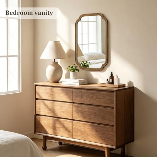 WallBeyond 20" x 30" Wood Mirror Rounded Corner Arch Wall Mirror with Wood Frame for Entryway, Living Room or Bedroom Home Decor [20" x 30" Natural Color] - color: Natural a, size: 30"L x 20"W