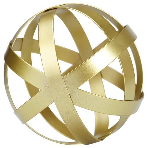Gold Decor for Living Room Bedroom Bookshelf Coffee Table, Modern Style Figurine Decorative Ornaments Home Decor for Shelves (4.5" Modern Decorative Ball)