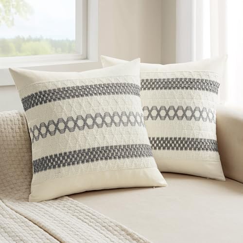 MIULEE Set of 2 Gray Boho Decorative Pillow Covers 18x18 Inch Farmhouse Rustic Couch Throw Pillows Modern Spring Cotton Cushion Covers Retro Cute Macrame Woven Home Decor for Bed Sofa Chair - color: Gray, size: 18" x 18" (Pack of 2)