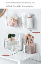 Set Of 2 Storage Organizer Bins Wall Mounted Shower Caddy, Bathroom shelves Stackable Clear Plastic Toothbrush Holder Adhesive Hanging Bin for Bathroom, Kitchen, Cabinet, Shower BPA Free Small (Clear) - color: Clear-4.33x3.54x4.53in
