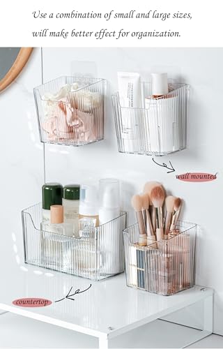 Set Of 2 Storage Organizer Bins Wall Mounted Shower Caddy, Bathroom shelves Stackable Clear Plastic Toothbrush Holder Adhesive Hanging Bin for Bathroom, Kitchen, Cabinet, Shower BPA Free Small (Green) - color: Green-4.33x3.54x4.53in