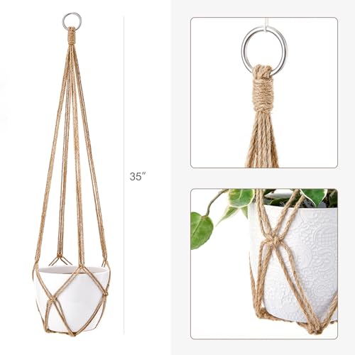 Dahey Macrame Plant Hanger Indoor Hanging Planter Basket Handmade Woven Cotton Rope Flower Pot Decorative Crochet Plant Holder Stand for Boho Home Decor No Tassels,35 Inch,Set of 2, Brown - color: Brown, size: 35Inch