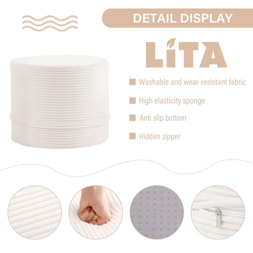 LITA Round Stuffed Pouf Ottoman, Velvet Poufs with High-Density Foam Filling and Washable Cover, Furry and Fluffy Bean Bag Foot Stools Ottoman for Living Room, Bedroom, Office, Beige - color: Velvet Beige