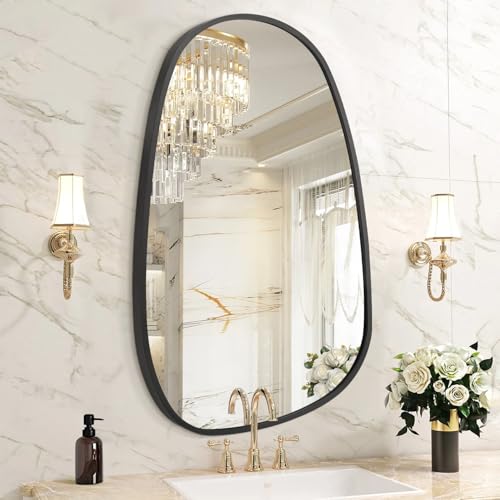 Black Irregular Bathroom Mirror for Wall, Aluminum Alloy Frame Asymmetrical Mirrors Brushed Metal Vanity Wall Mounted Mirror for LivingRoom Bedroom Room Home Decor Large 26"x14" - color: Black-irregular 11(26"x14")