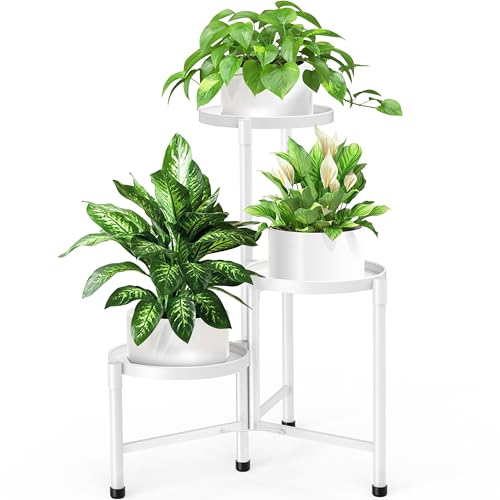 3 Tier Metal Corner Plant Stand Indoor Outdoor, Heightened widened 30 in Tall Multiple Flower Pot Display Holder, Iron Plant Rack Organizer for Living Room Garden Patio Balcony Office White - color: 3 Tier，White
