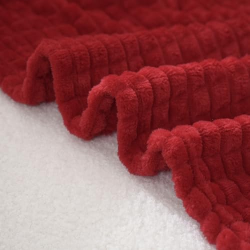 Red Throw Blanket 50"×70" Decorations Fleece Super Soft Plush Fuzzy Cozy Blanket with Square 3D Jacquard Grid Design Luxury Lightweight for Couch Sofa Chair - color: Red, size: 50"×70"