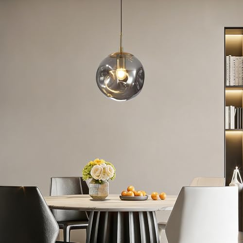 Modern Smoke Gray Concave Glass Pendant Light, Kitchen Island Lighting Single Globe Pendant Light Fixtures Century Kitchen Island Pendant Lighting for Bedroom Living Dining Room Light （Without Bulb） - color: AX-Smoky Gray-1 Light-1PC