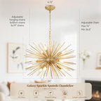 24" Modern Golden Sputnik Chandelier 9-Lights Mid-Century Modern Luxury Starburst Chandelier Gold Solid Metal Satellite Sputnik Chandeliers for Dining Room, Kitchen, Bedroom, Living Room - color: Golden 24" 9-Light