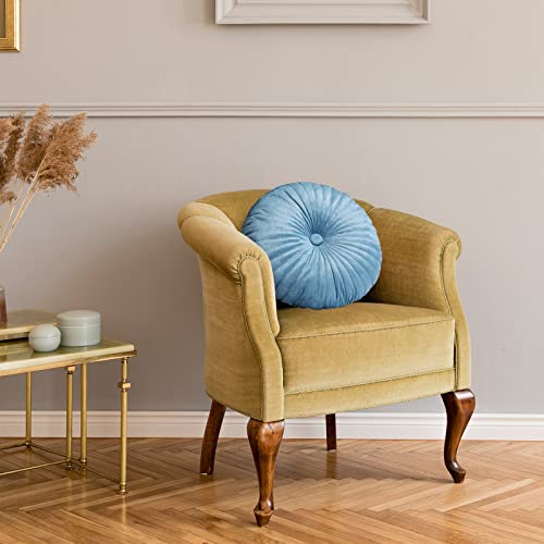 Namalu 2 Pcs Round Throw Pillow 13.8 Inch Decorative Round Velvet Floor Pillows Pumpkin Throw Pillows with Center Button for Thanksgiving Home Decor Living Room Sofa Couch Bed Chair (Blue) - color: Blue