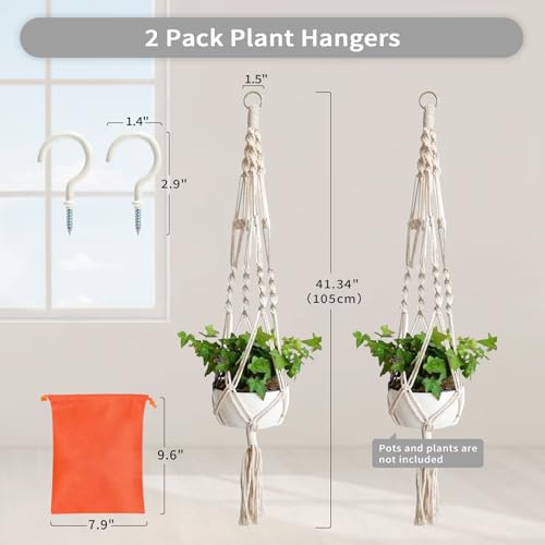 2 Pack Macrame Plant Hangers, Hanging Planters Indoor Outdoor Handmade Cotton Rope Hanging Plant Pot Durable Flower Pots Holder for Home Garden Balcony Ceiling Decorations with 2 Hooks(White) - style: Style5-2 Pack