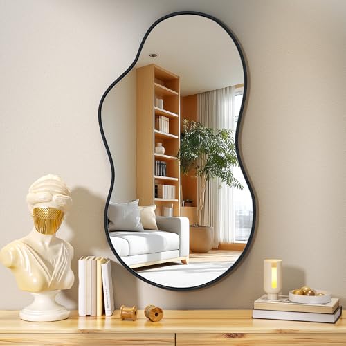 Hasipu Irregular Wall Mirror - 35"x20" Asymmetrical Mirror, Modern Decorative Mirrors for Living Room, Entryway, Hallway, Bathroom, Bedroom,Wall Mounted Home Decor (Black) - color: Black, size: 35"L x 20"W