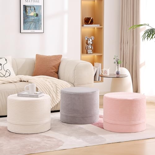 LITA Round Stuffed Pouf Ottoman, Velvet Poufs with High-Density Foam Filling and Washable Cover, Furry and Fluffy Bean Bag Foot Stools Ottoman for Living Room, Bedroom, Office, Beige - color: Velvet Beige