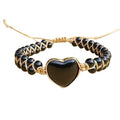 Women Boho Wrap Bracelet,Handmade Natural Stone Crystal Emperor Beads Heart Bracelet, Fashion Bohemian Jewelry Gift for Women - color: Black