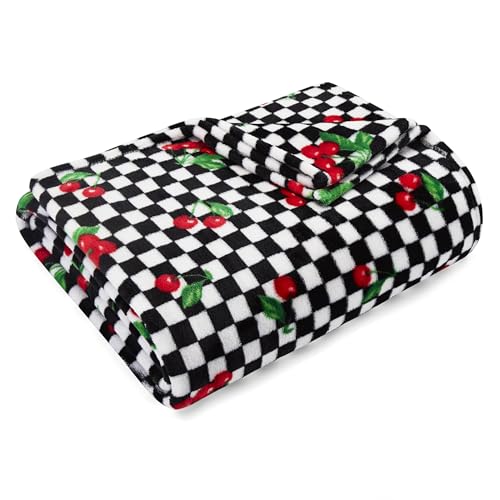 Betsey Johnson - Oversized Throw Blanket 50x70, Ultra-Soft Plush Bedding for Couch or Bed, Cozy & Lightweight, Soft Blanket with Cherry Checker Print (Red) - color: Cherry Checker