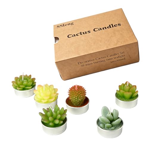 Cactus Tealight Candles, Handmade Delicate Succulent Cactus Candles（ Perfect for Birthday Party ,Wedding, Spa, Home Decor) - color: 6pcs Cactus Candles
