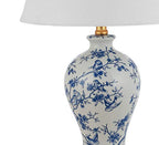 JONATHAN Y 24" Blue/White French Country Ceramic Floral Urn Table Lamp, White Linen Shade, Chinoiserie Ginger Jar Bedside Lamp for Living Room Bedroom, LED Bulb (JYL3009B) - color: Blue/White