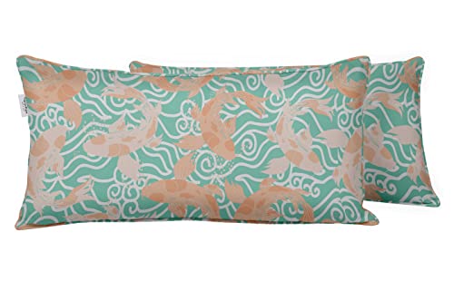 Indoor/Outdoor Polyester Fabric Lumbar Pillow Cover, All-Weather Waterproof Rectangular Cushion Case for Patio Furniture, 12 x 18 Set of 2 - Fish-25 - color: Aquamarine Green2, size: 18" x 12" (Pack of 2)