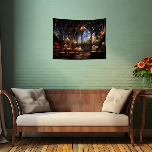 QGHOT Fantasy Library Tapestry Wall Hanging Magic School Bookshelf Backdrop Fairy Tale Library Tapestries for Teens Bedroom Living Room Dorm Decor 37.4" x 28.7" - color: C, size: 28.7"L x 37.4"W