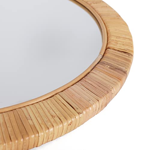 Rutledge & King Round Rattan Mirror - Boho Decorative Wall Mirror - 22" Dia. - color: Seaside - Large