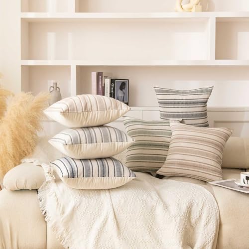 WACOMECO Pack of 2 Farmhouse Throw Pillow Covers, Textured Boho Cushion Covers for Couch Sofa Bed Home Decoration, 18x18 inch, Black - color: Black