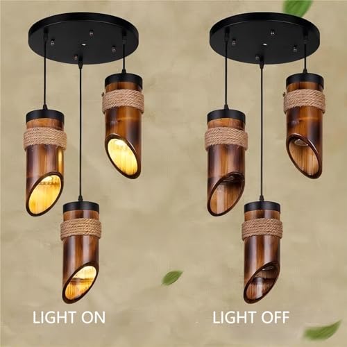 LIGHTLAND Rustic Bamboo Pendant Lights, 12 Inch, 3-Pack for Dining Room, Zen Tea Room, Retro Style - color: Bamboo, 3 Lights