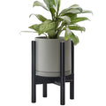 D'vine Dev Ceramic Planter with Ebony Stand - 8 Inch Modern Round Flower Pot with Wood Planter Holder, Grey, 55-B-M-3 - color: Grey Pot + Ebony Stand, size: 8 Inch