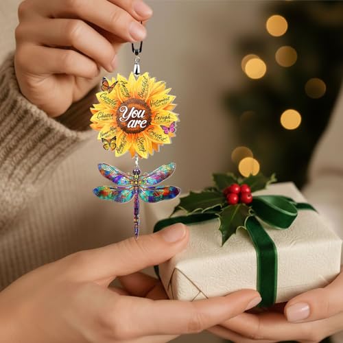 Christian Gifts for Women - Religious Desk Decor - Dragonflies Decor Suncatcher Effect - Sunflower Gift - Dragonfly Ornaments - Faith-Based Gift Idea for Mom, Friends, Sister, Female Coworker - color: 02 - Sunflower Dragonfly