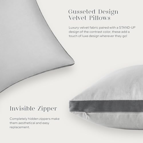 Phantoscope Pack of 2 Velvet Throw Pillow Covers, Decorative Soft Velvet Pillows Accent Double-Sided Gusseted Design, Square Cushion Case for Couch Sofa Bed, Light Grey, 18 x 18 inches 45 x 45 cm - color: Light Grey