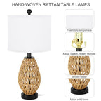 Coastal Table Lamps Set of 2, Retro Rattan Woven 24" Bedside Lamp, for Bedroom Living Room Home Nightstand Table Lamp(with USB C+A 5V 2.1A Charging Ports)