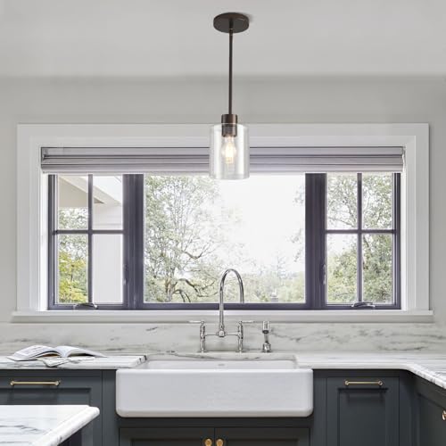 Oil Rubbed Bronze Pendant Lights Kitchen Island - Clear Glass Pendant Light Fixture Multiple Stems Rods 3 Units 12 Inch 3 Units 4 Inch (1 Pack Oil Rubbed Bronze Downrod) - color: Oil Rubbed Bronze 1PK