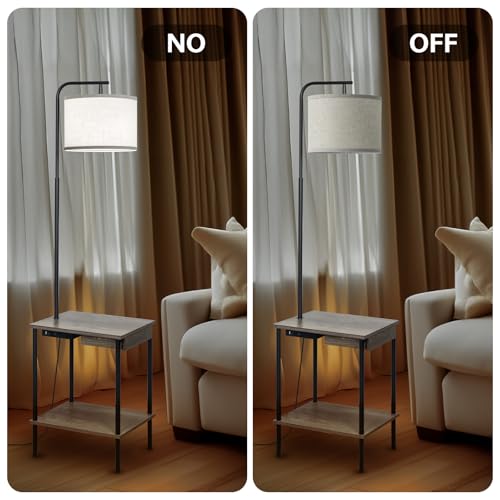 EOEYYOYB Floor Lamp with Table & Drawers, End Table Lamp with USB Charging Portt Power Outlet and Shelves, Side Table Reading Light with 3 Color Temperature Led Bulb Included for Living Room, Gray - color: Gray (with Drawer)