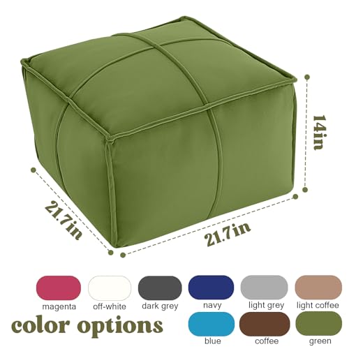 MeMoreCool Stuffed Round Pouf Ottoman Foot Rest, Floor Pouf Foot Stool with Soft Foam Chunk Filling, Small Round Ottoman Footstool Circle Footrest for Living Room - color: Piping Green