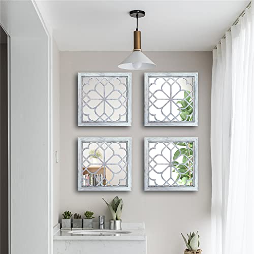 Wocred Set of 4 Mirrors Square Wall Mirror,Gorgeous Rustic Farmhouse Accent Mirror,Rustic White Color Entry Mirror for Bathroom Renovation,Bedrooms,Living Rooms and More(12”x12”4pcs) - color: Rustic White, size: 12x12 inch - 4 PCS