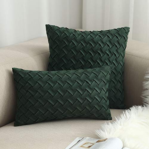 vctops Christmas Boho Basket Weave Pattern Decorative Throw Pillow Cover Super Soft Suede Solid Lumbar Accent Cushion Case for Couch Sofa Car (Dark Green,12"x20") - color: Dark Green, size: 20" x 12" (Pack of 1)