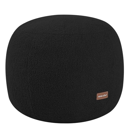 MeMoreCool Stuffed Round Pouf Ottoman Foot Rest, Floor Pouf Foot Stool with Soft Foam Chunk Filling, Small Round Ottoman Footstool Circle Footrest for Living Room, Black - color: Teddy Black