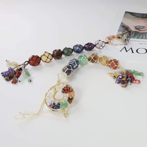 2 Pieces of 7 Chakras Healing Crystals and Tree of Life Wall Hanger Tumbled Gemstones Meditation Hanging Ornament Christmas Tree Memorial Hanging Pendant (Style 2) - color: A-style 20