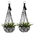 2 Pack Macrame Hanging Planters - Stylish Plant Hangers Crochet Boho Plant Holder Hanging Plant Basket for Up to 8 Inch Pots(Black, Without Patterns) - color: Black, Without Patterns
